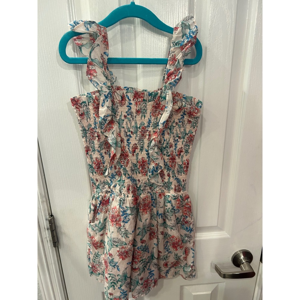 Janie and Jack Romper Pink Floral Smocked Ruffle Strap Cotton Summer Jumpsuit